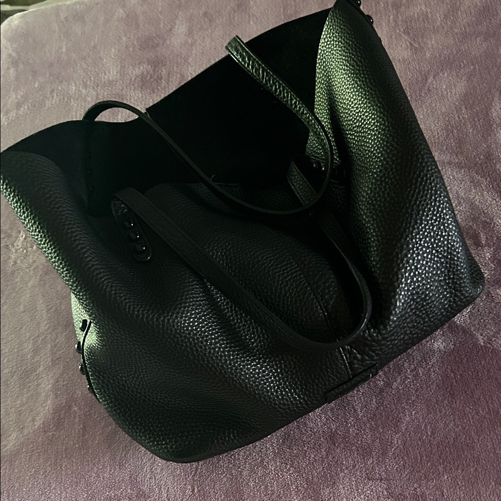 Rebecca Minkoff Black pebble leather tote with black studded accents